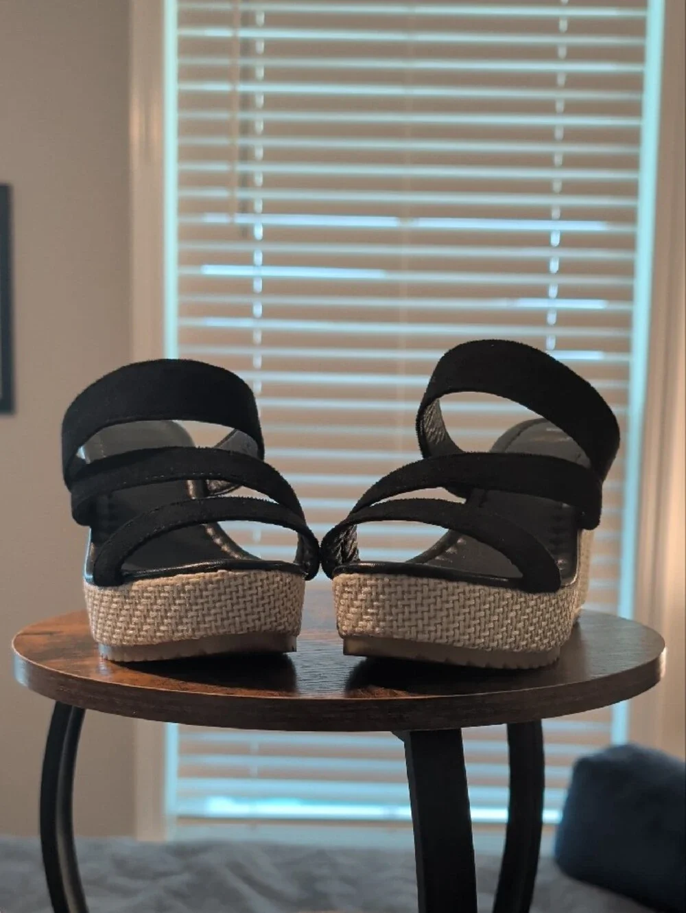 Black Wedge Slide Sandals with Espadrille Platform